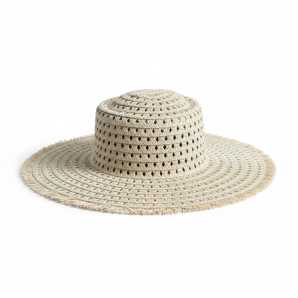 Wide-Brim Straw Sun Hat With Adjustable Fit & Fringe Detail By A New Day Natural